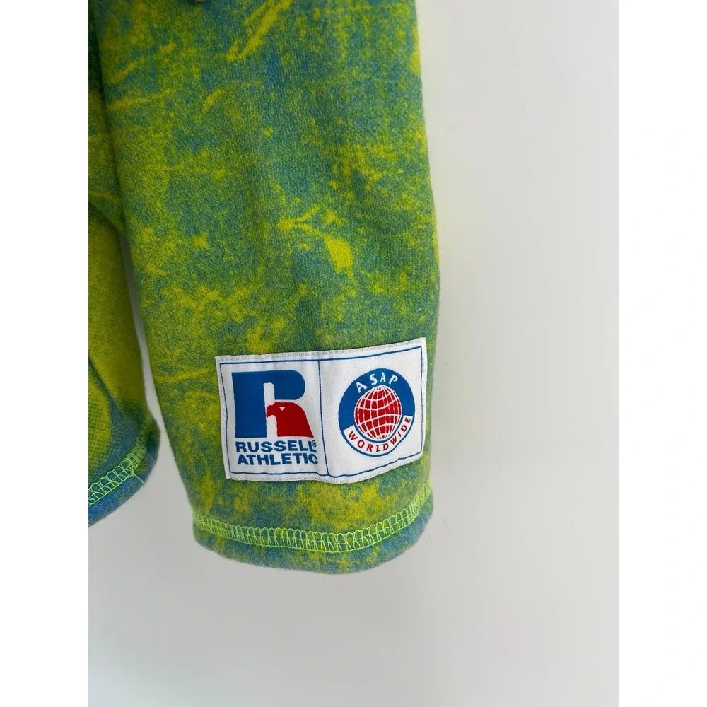 Russell Athletic Skull Hoodie Neon‎ Green Blue Y2K Grunge Small Unisex